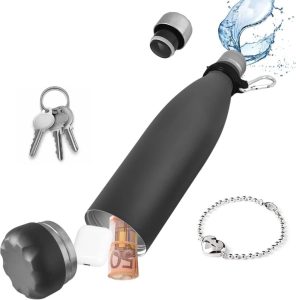 Domemit Wasserflasche aus Edelstahl mit Storage-Box - Isoliert und auslaufsicher für Reisen und Zuhause, 730ml, Schwarz