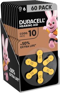 Duracell Hörgerätebatterien Größe 10, 60er Pack - Langlebige, quecksilberfreie Batterien