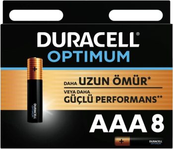 Duracell Optimum AAA Alkaline Batterie, 1.5V LR03 MN2400, 8er Pack - Längere Lebensdauer und stärkere Leistung für Ihre Geräte