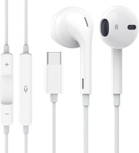 USB C Kopfhörer In-Ear mit integriertem Mikrofon und Lautstärkeregler, HiFi-Stereo-Ohrhörer Kompatibel für iPhone 15/Samsung Galaxy S23/iPad Pro/Google Pixel - EnergieMAX