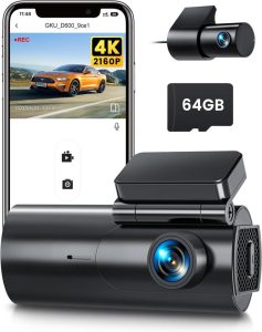 GKU Dashcam Auto Vorne Hinten, 4K/2.5K Dual Dash Cam mit 64GB SD Karte