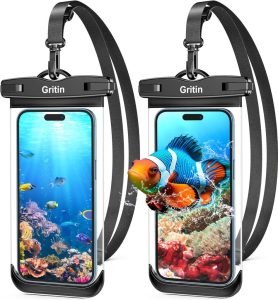 Gritin Wasserdichte Handyhülle 2 Stück - IPX8 Unterwasser Handytaschen mit Sicherheitsschleife für iPhone und Galaxy