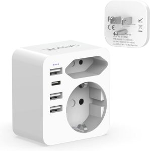 Hoppac USA Adapter Steckdose, 6-in-1 Reiseadapter mit 3 USB und 1 USB C - Dein perfekter Reisebegleiter