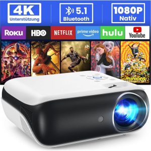 HOPVISION Full HD 1080P Bluetooth Beamer - Tragbares Heimkino für Innen- und Außenbereich