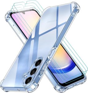 ivoler 4 in 1 Klar Hülle für Samsung Galaxy A25 5G: Transparente Handyhülle mit Panzer Schutz Glas