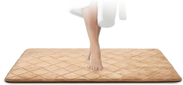 JAWAonline Badezimmerteppich Beige - Pflegeleichte Badematte Memoryschaum - Extrem Saugfähiger Badteppich - Badvorleger rutschfest - Waschbarer Bad Teppich Badezimmer - Duschvorleger 70x120cm Beige