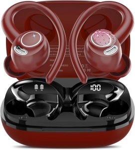 Bluetooth Kopfhörer Sport von Jesebang - Kabellos mit HD Mic und 40 Std Spielzeit in Klassischem Rot