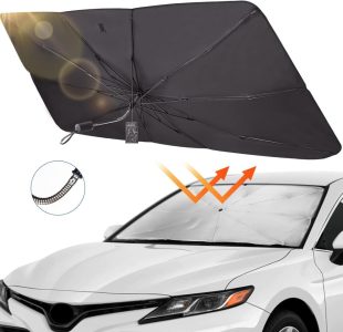 JOYTUTUS Sonnenschutz Auto Frontscheibe, 2024 Upgrade, 360°Drehbar mit UV-Schutz und verstellbarer Stange, 138 x 80 cm