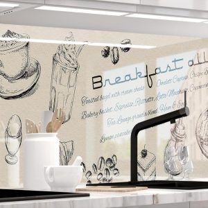 Selbstklebende Küchenrückwand in Glasoptik - BREAKFAST - 1.8mm, versteift, für alle Untergründe, Hart PET Material, PREMIUM 60 x 400cm