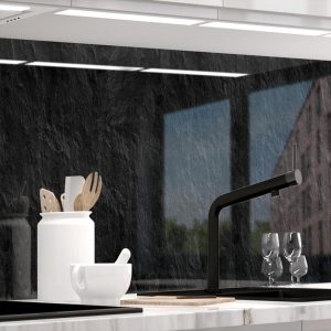 Premium Küchenrückwand selbstklebend in Glasoptik - Schieferoptik 60 x 400 cm - Idealer Spritzschutz für jede Küche