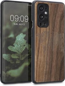 kwmobile Hülle für OnePlus 9 Pro - Robustes Holz Case in Dunkelbraun mit Travel Umriss Design