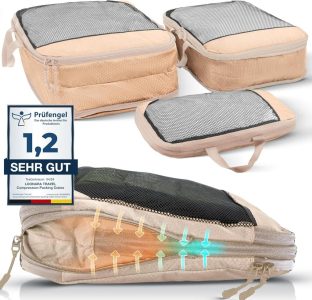 3-teiliges Packing Cubes Set für Koffer und Rucksack von LOONARA Travel in Desert Whisper - Beige