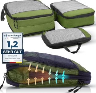 LOONARA Travel Kleidertaschen Set mit Kompression für Koffer und Rucksack [3-teilig] in Olive Odyssey - Grün