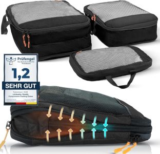 LOONARA Travel Packing Cubes Set für Koffer und Rucksack [3-teilig] - Mehr Platz durch Kompression