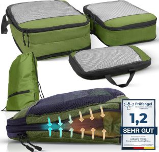 LOONARA Travel Packtaschen Kompression für Koffer und Rucksack - 4-teilig in Olive Odyssey - Grün