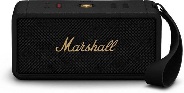 Marshall Middleton kabelloser Bluetooth-Lautsprecher - 20 Stunden Spielzeit, wasserfest IP67 - Schwarz und Messing