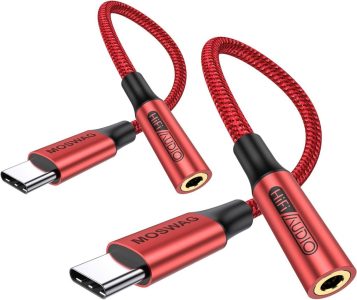 MOSWAG USB Typ C auf 3.5mm Kopfhörer Jack Adapter - Rot, 2 Pack