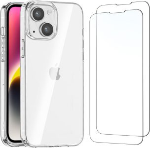 NEW'C Hülle für iPhone 14 Plus (6,7 Zoll) - Ultra Transparent Silikon Weiches TPU Gel und 2 × Panzer Schutz Glas