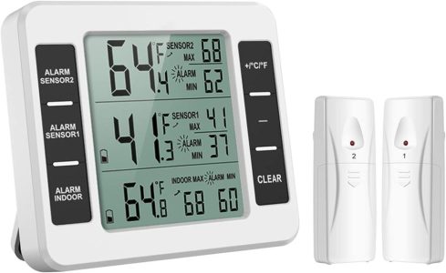 ORIA Kühlschrank Thermometer mit 2 Sensoren und Temperatur Alarm