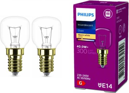 2x Philips Backofenlampe E14 40W Tropfenform - temperaturfest bis 300°C