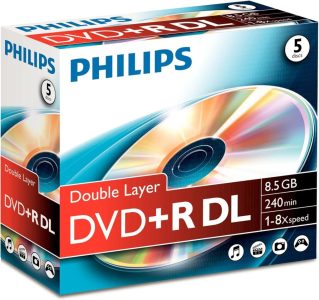 Philips DVD+R DoubleLayer 8.5GB 8x Rohlinge im 5er Pack mit Jewelcase