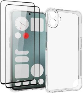 QINOUK Hülle mit Airbag-Schutz und 2-Pack Gehärtetem Glas Schutzfolie für Nothing CMF Phone 1 - Transparent