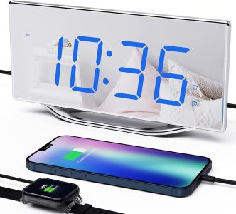 ROCAM Digitaler Wecker LED Digitaluhr mit Spiegel und USB-Ladegeräten - Die perfekte Ergänzung für Schlafzimmer und Büro