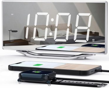 ROCAM Digitaler Wecker LED Digitaluhr Spiegel Wecker Tischuhr mit 2 USB-Ladegeräte und Doppel Alarme