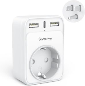 Sameriver 4-in-1 Reiseadapter USA mit 2 USB & 1 USB-C Anschlüssen