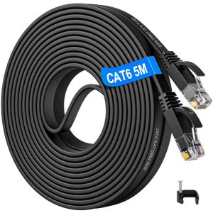 Soibke LAN Kabel 5m Dünn Cat 6 RJ45 Ethernet Kabel Flach - Hochgeschwindigkeits Gigabit Wlan Kabel, Schwarz Patchkabel für Xbox, Router, Switch, Modem, PS5, PS4