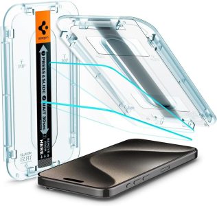 Spigen Glas.tR EZ Fit Schutzfolie für iPhone 15 Pro Max - Kratzfestes, 9H Härte Hartglas