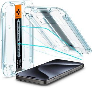 Spigen Glas.tR EZ Fit Schutzfolie für iPhone 15 Pro - 2 Stück, Kratzfest, 9H Härte