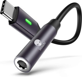 Stouchi USB C auf Klinke, Audio Adapter mit grünem LED-Licht - Raumgrau