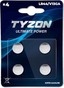 Tyzon LR44/V13GA Alkaline Batterien, 4 Stück - Hochleistungs-Knopfzellen für Spielzeug, Uhren & Taschenrechner