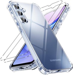 Vauki Transparente Handyhülle für Samsung Galaxy A15 4G/5G mit 2 Schutzfolien