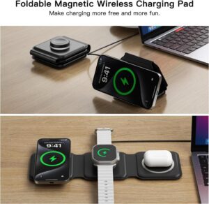 ESSAGER Wireless Charger 3 in 1 - Faltbare Induktive Ladestation für Apple Watch und iPhone