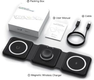 ESSAGER Wireless Charger 3 in 1 - Faltbare Induktive Ladestation für Apple Watch und iPhone