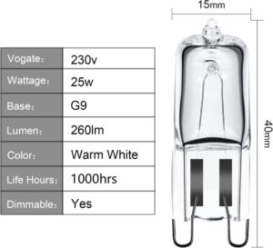 G9 25W 230V Halogenlampe Backofenlampe - Hitzebeständig und Leistungsstark