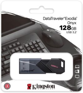 Kingston DataTraveler Exodia Onyx USB-Stick 3.2 DTXON/128GB Gen 1 - Schlank und stoßfest mit beweglicher Kappe in Schwarz