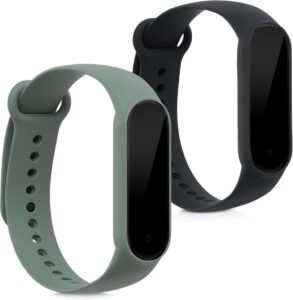 kwmobile 2x Sportarmband für Xiaomi Mi Smart Band 6 / Mi Band 6 / Band 5 - TPU Silikon Fitness Tracker Ersatzarmband Set in Schwarz Dunkelblau L Schwarz Pastellgrün