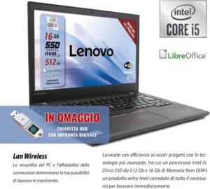 Lenovo Thinkpad PC Laptop Intel Core i5-6Th, RAM 16 GB, SSD 512 GB, gebrauchsfertig mit Libre-Paket