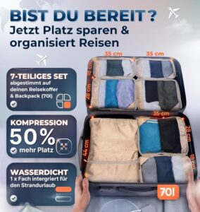 3-teiliges Packing Cubes Set für Koffer und Rucksack von LOONARA Travel in Desert Whisper - Beige