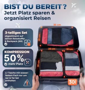 LOONARA Travel Packtaschen Kompression 3-teilig in Sunset Blaze - Rot