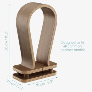 Navaris Universal Holz Kopfhörerhalter mit Kabelhalterung - Dunkelbraune Walnuss