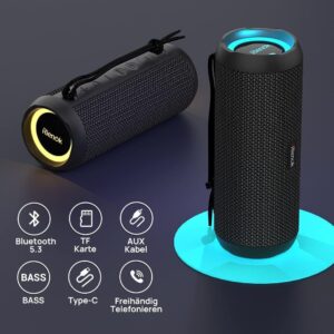 RIENOK Bluetooth Lautsprecher - Kabellose Musikbox mit Licht und Bass