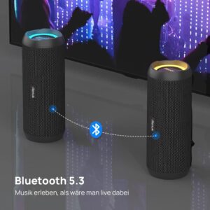 RIENOK Bluetooth Lautsprecher - Kabellose Musikbox mit Licht und Bass