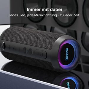 RIENOK Bluetooth Lautsprecher - Kabellose Musikbox mit Licht und Bass