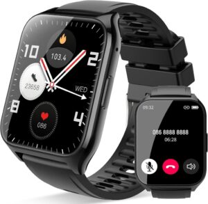 Smartwatch Damen Herren, 1,85 Zoll HD Touchscreen mit Bluetooth Anrufe, 112 Sportmodi, Herzfrequenzmonitor, Schlafmonitor, Schrittzähler, IP68 Wasserdicht - Schwarz