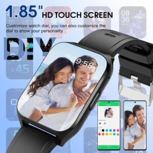 Smartwatch Damen Herren, 1,85 Zoll HD Touchscreen mit Bluetooth Anrufe, 112 Sportmodi, Herzfrequenzmonitor, Schlafmonitor, Schrittzähler, IP68 Wasserdicht - Schwarz