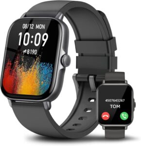 Smartwatch Damen Herren, 1,85-Zoll Bluetooth-fähige Anrufe, IP68 Wasserdicht Fitnessuhr mit Herzfrequenzmonitor und Schlafmonitor